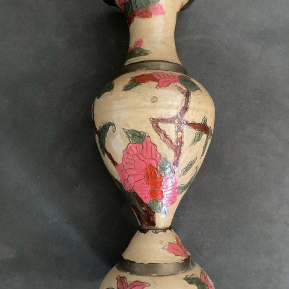 Hand Painted Enameled Brass Vase Made In India BrassEnamel Cloisonné - Picture 3 of 6